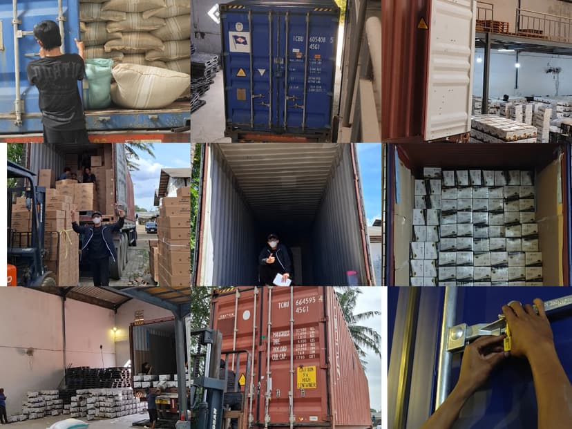 Warehouse interior with stacked bags